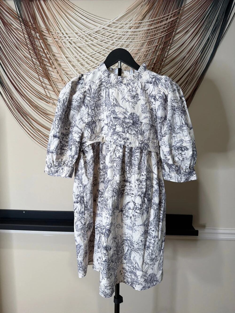 Puffy blue white Safari animals dress S 3316